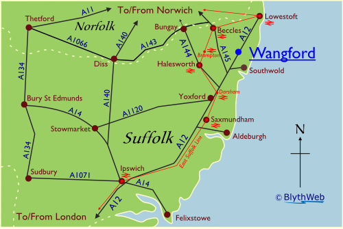 Location of Wangford in Suffolk